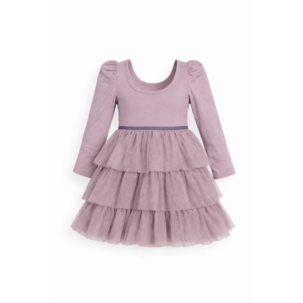 Janie and Jack Girls Dress Size 4 NWT Mauve Tulle Ruffle Party Long Sleeve
